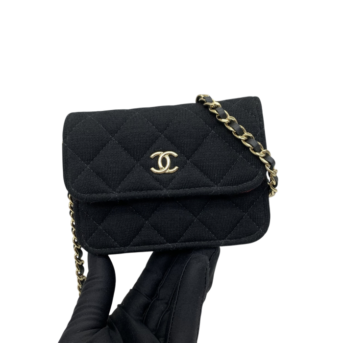 Chanel Matelassé Novelty Cotton/Jersey Mini Clutch on Chain Flap Black | Pre-Loved