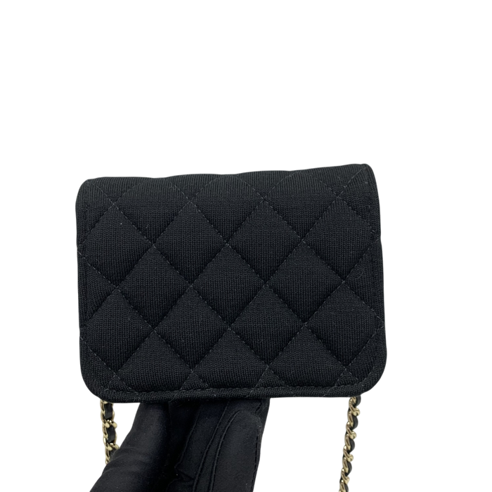 Chanel Matelassé Novelty Cotton/Jersey Mini Clutch on Chain Flap Black | Pre-Loved