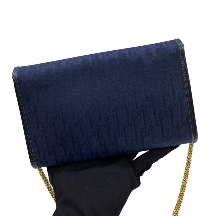 Dior Blue/Black Canvas Vintage Honeycomb Mini Chain Shoulder Bag | Pre-Loved