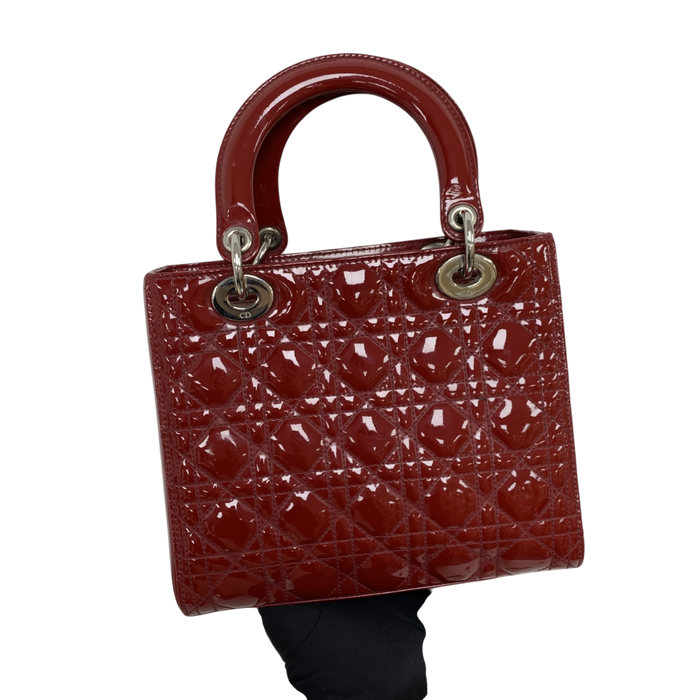 Dior Red Lady Dior Medium Patent Zip Version Shoulder Bag | Pre-Loved