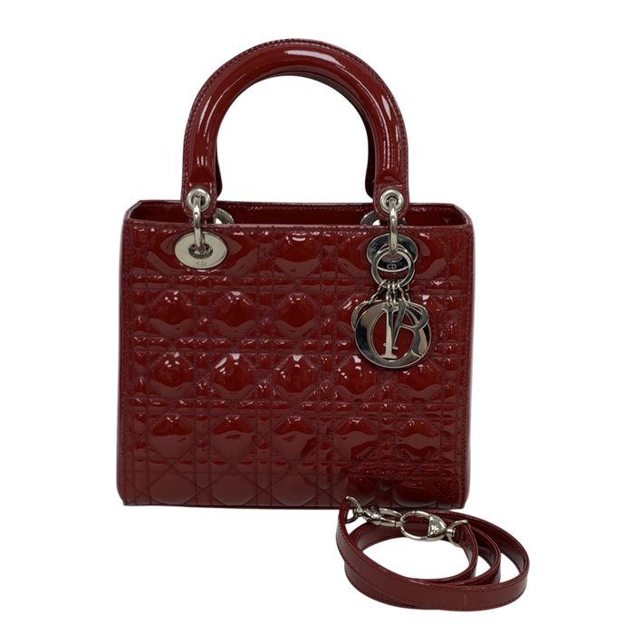 Dior Red Lady Dior Medium Patent Zip Version Shoulder Bag | Pre-Loved