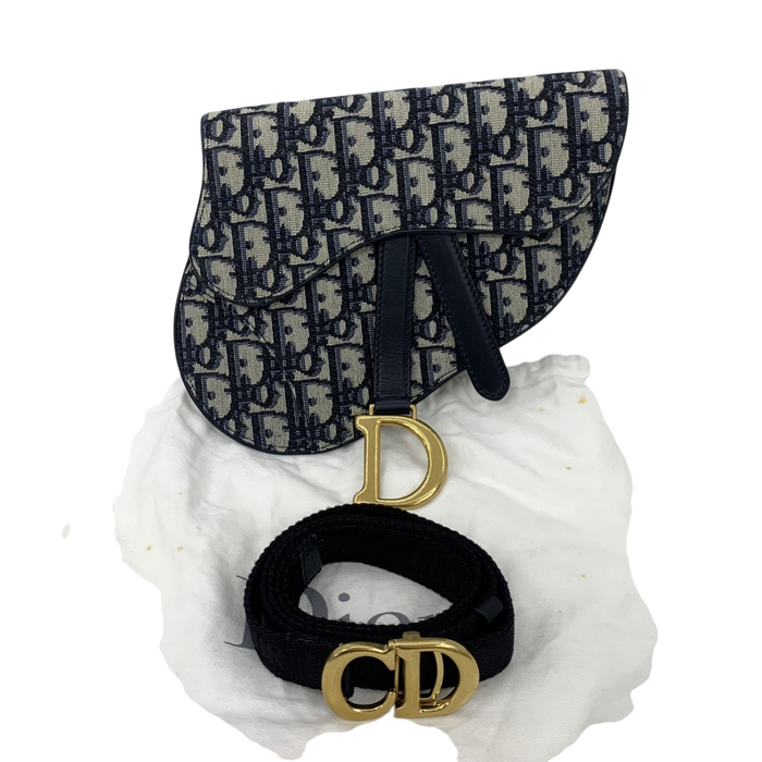 Dior Blue Canvas Saddle Waist Oblique Bag | Pre-Loved