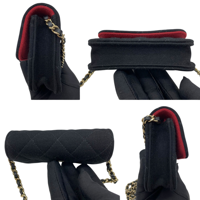 Chanel Matelassé Novelty Cotton/Jersey Mini Clutch on Chain Flap Black | Pre-Loved