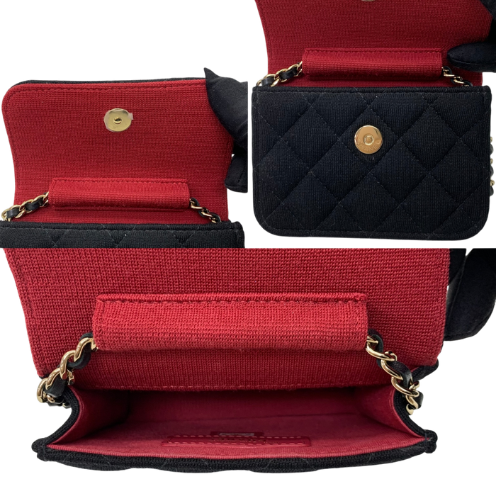 Chanel Matelassé Novelty Cotton/Jersey Mini Clutch on Chain Flap Black | Pre-Loved