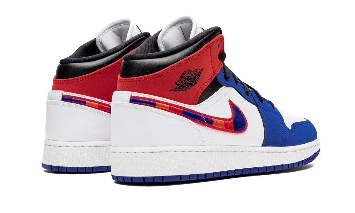 Jordan 1 blue and red swoosh sales